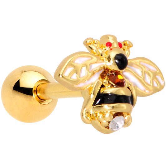 16G 1/4 Clear Black Gem Gold Tone Honey Bee Cartilage Tragus
