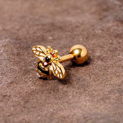 16G 1/4 Clear Black Gem Gold Tone Honey Bee Cartilage Tragus