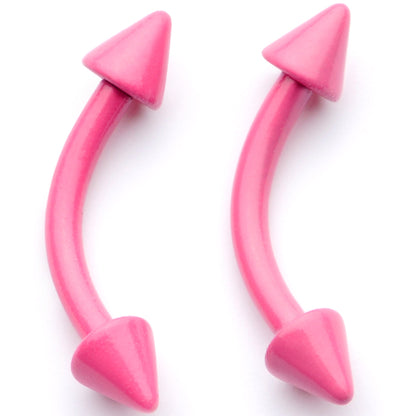 16G 5/16 Pink Glow in the Dark Cone End Curved Barbell Set of 2