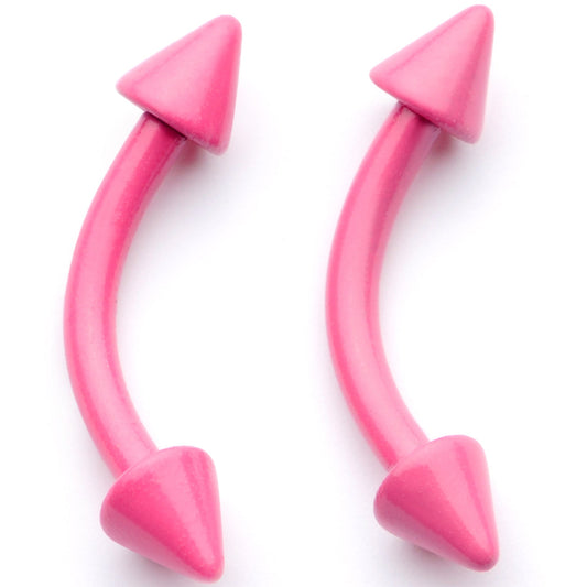 16G 5/16 Pink Glow in the Dark Cone End Curved Barbell Set of 2