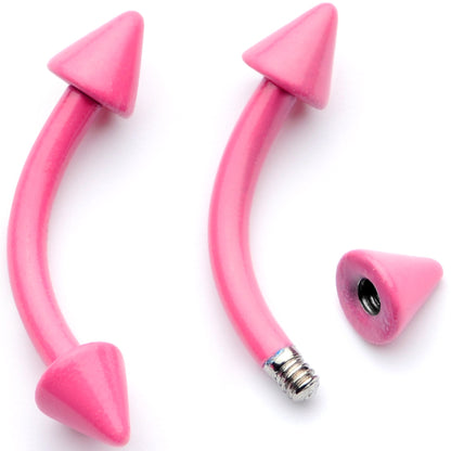 16G 5/16 Pink Glow in the Dark Cone End Curved Barbell Set of 2