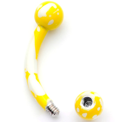 16G 5/16 Yellow White Glow in the Dark Curved Eyebrow Ring