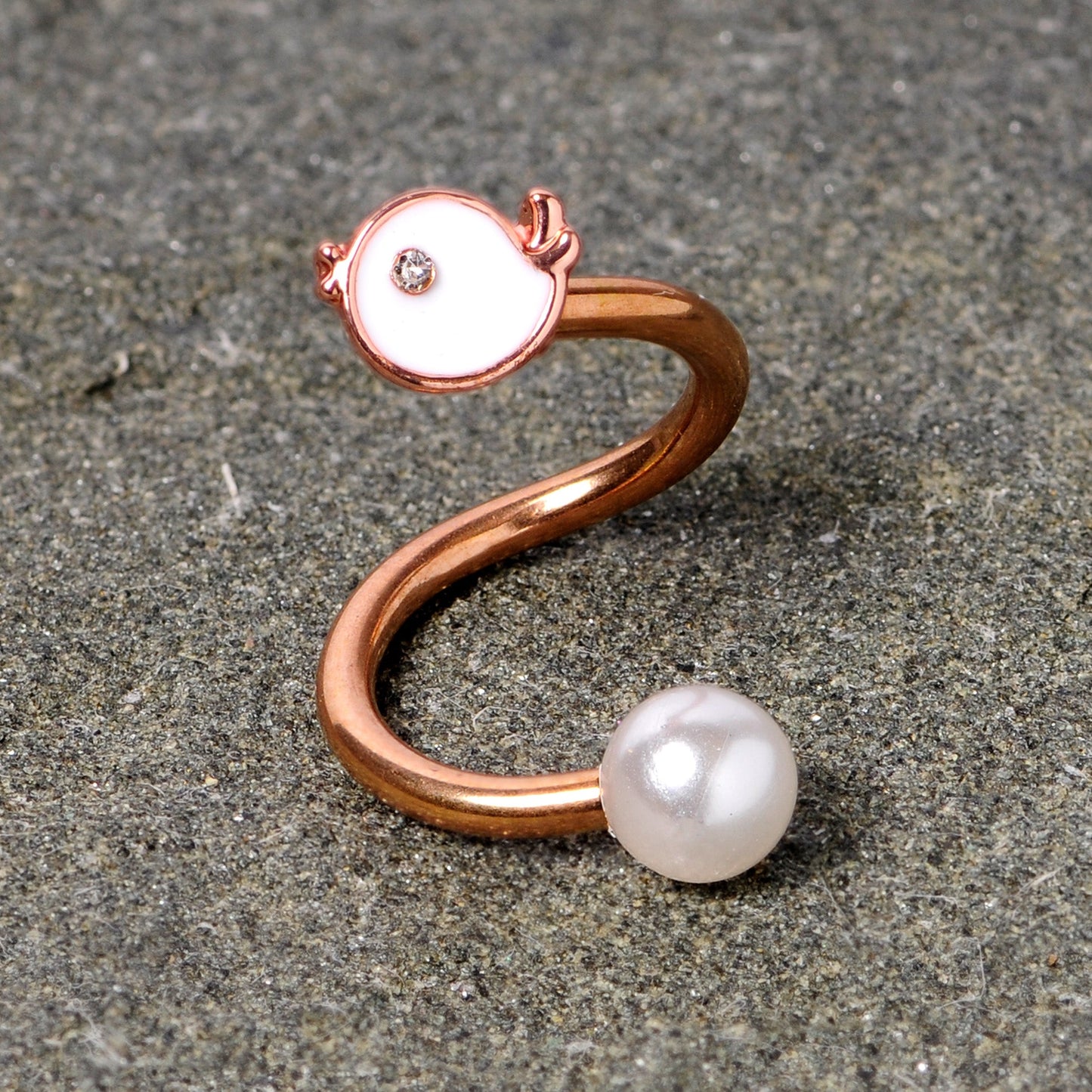 14G 3/8 Clear Gem Rose Gold Tone Bird Spiral Twister Belly Ring