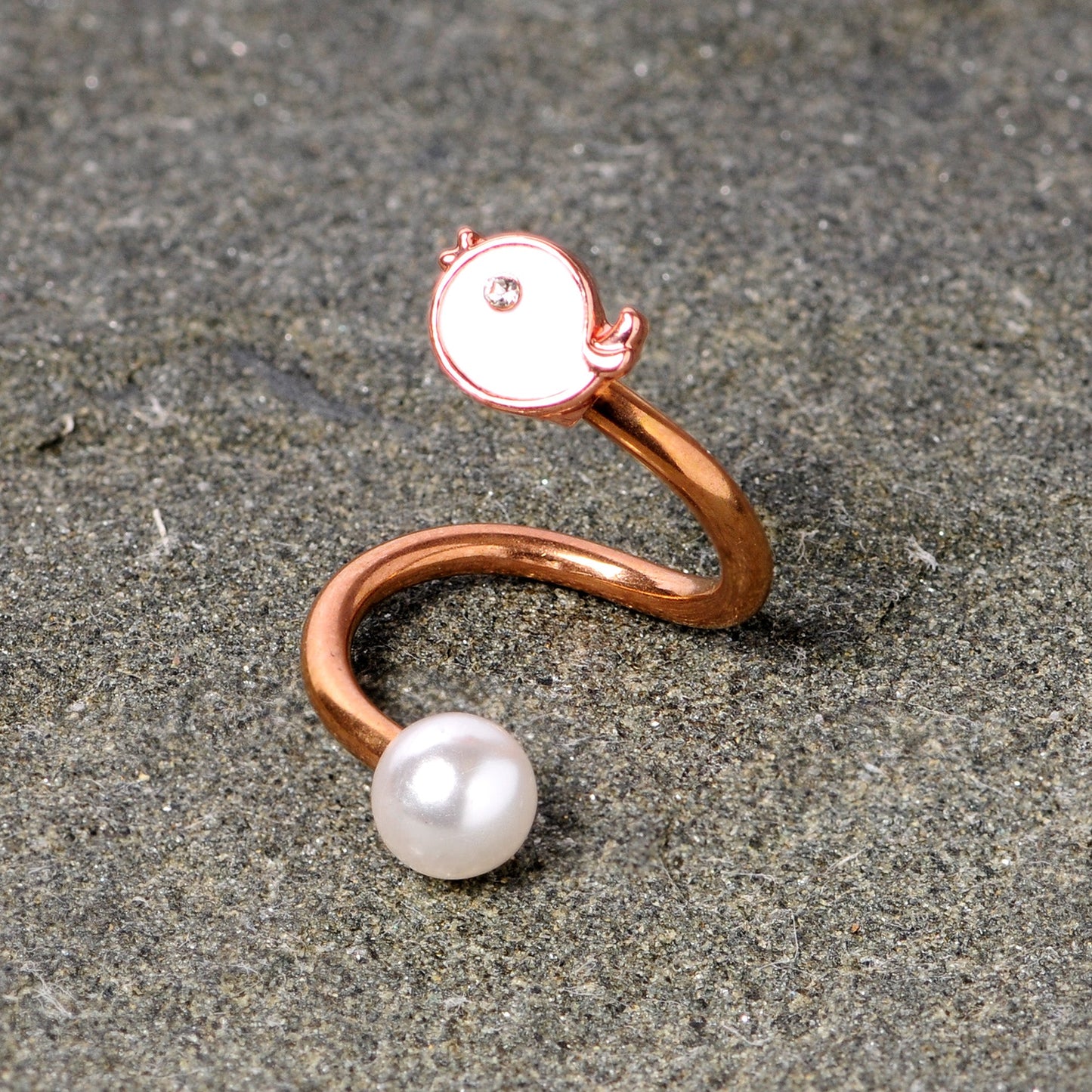 14G 3/8 Clear Gem Rose Gold Tone Bird Spiral Twister Belly Ring