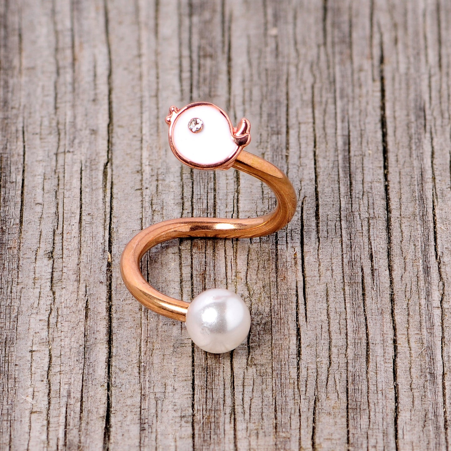 14G 3/8 Clear Gem Rose Gold Tone Bird Spiral Twister Belly Ring