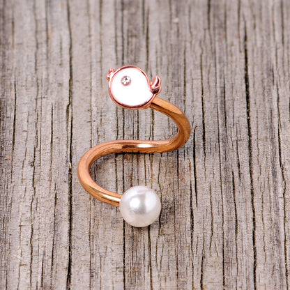 14G 3/8 Clear Gem Rose Gold Tone Bird Spiral Twister Belly Ring