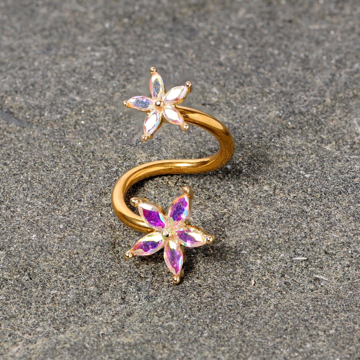 14G Aurora Gem Gold Tone Star Flower Spiral Twister Belly Ring