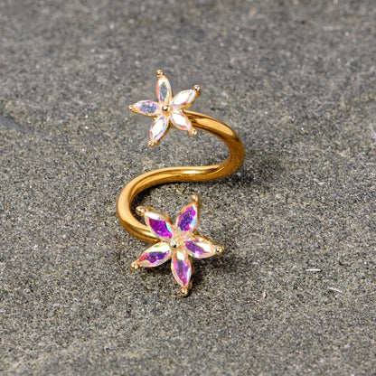 14G Aurora Gem Gold Tone Star Flower Spiral Twister Belly Ring