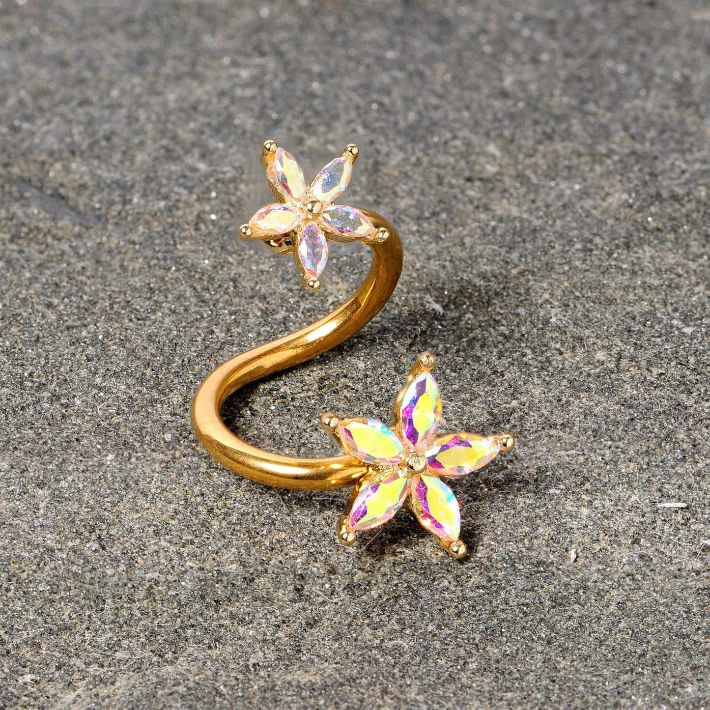 14G Aurora Gem Gold Tone Star Flower Spiral Twister Belly Ring