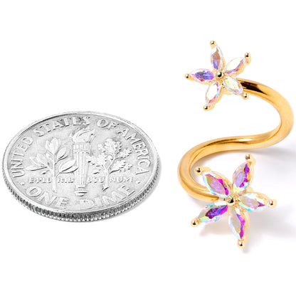 14G Aurora Gem Gold Tone Star Flower Spiral Twister Belly Ring