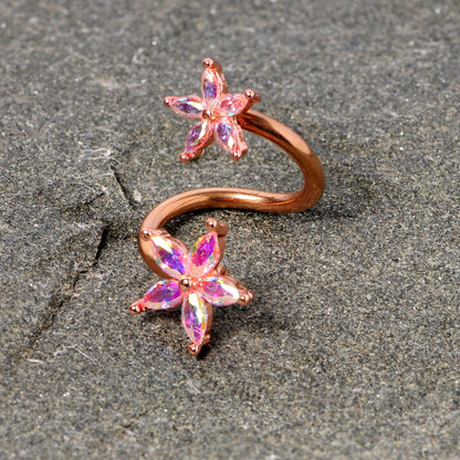 14G Aurora Gem Rose Gold Tone Star Flower Spiral Twister Ring