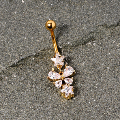 Clear Gem Gold Tone Star and Bow Dangle Belly Ring