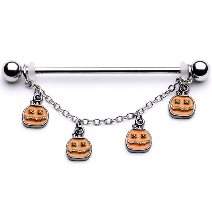 14G Pumpkin Patch Halloween Chain Dangle Industrial Barbell 38mm