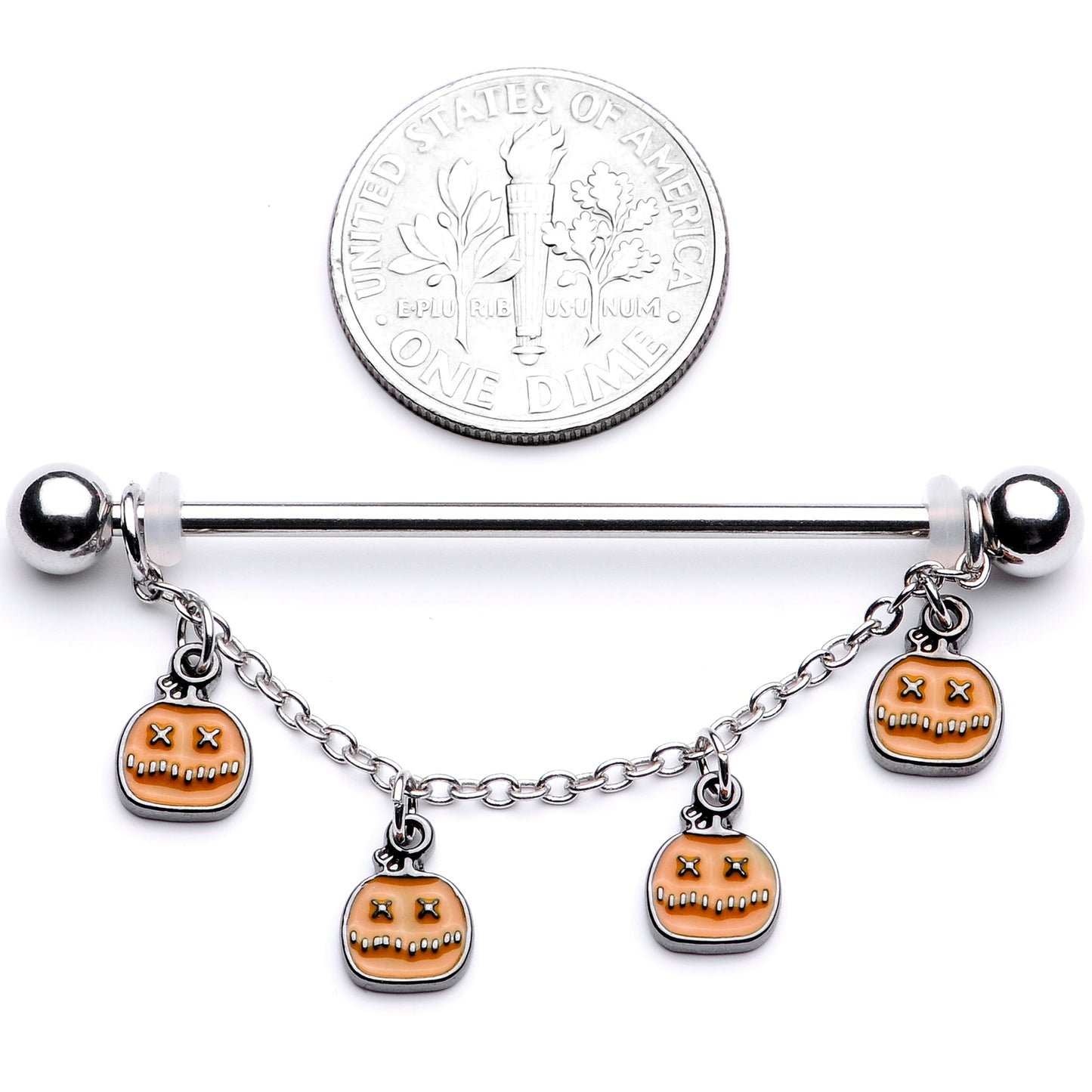 14G Pumpkin Patch Halloween Chain Dangle Industrial Barbell 38mm