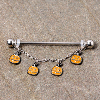14G Pumpkin Patch Halloween Chain Dangle Industrial Barbell 38mm