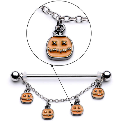 14G Pumpkin Patch Halloween Chain Dangle Industrial Barbell 38mm