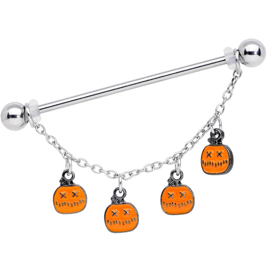 14G Pumpkin Patch Halloween Chain Dangle Industrial Barbell 38mm