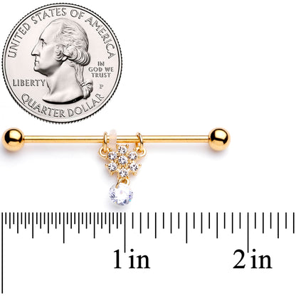 14G Clear Gem Gold Tone Regal Crest Dangle Industrial Barbell 38mm