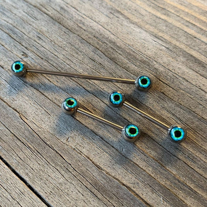 14G 5/8 Haunting Human Blue Eyeball Halloween Nipple Ring Set