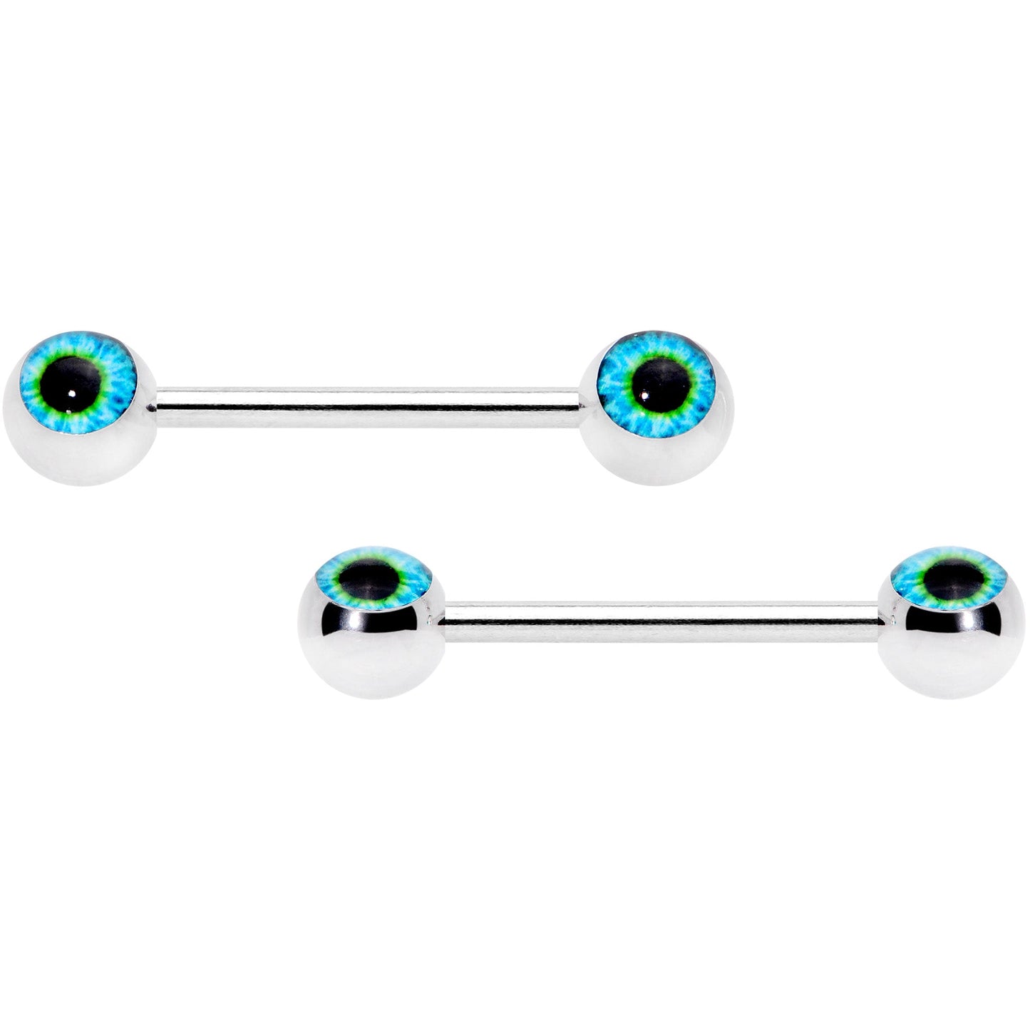 14G 5/8 Haunting Human Blue Eyeball Halloween Nipple Ring Set