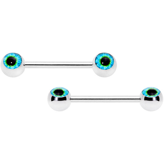 14G 5/8 Haunting Human Blue Eyeball Halloween Nipple Ring Set