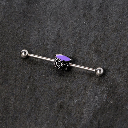 14G Black Purple Witch Cauldron Halloween Industrial Barbell 38mm