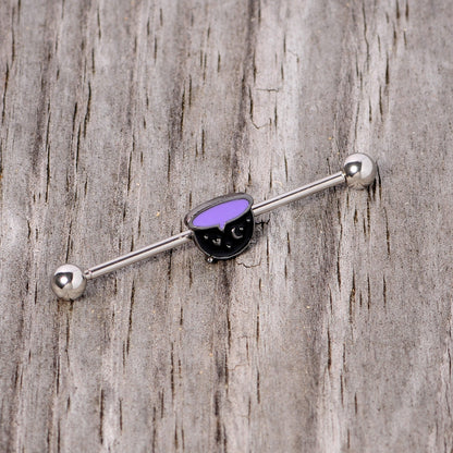 14G Black Purple Witch Cauldron Halloween Industrial Barbell 38mm