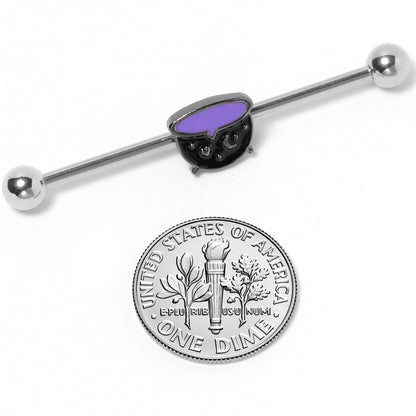 14G Black Purple Witch Cauldron Halloween Industrial Barbell 38mm