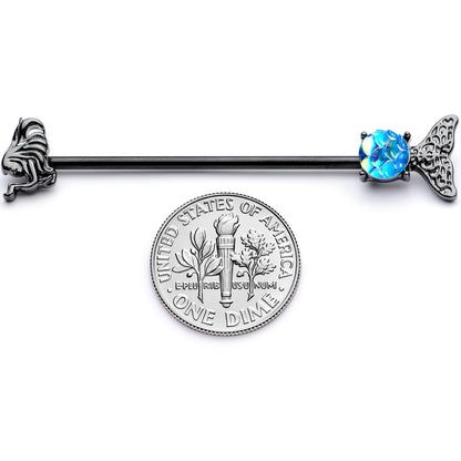 14G Black Blue Mermaid Scale Tail Industrial Barbell 38mm