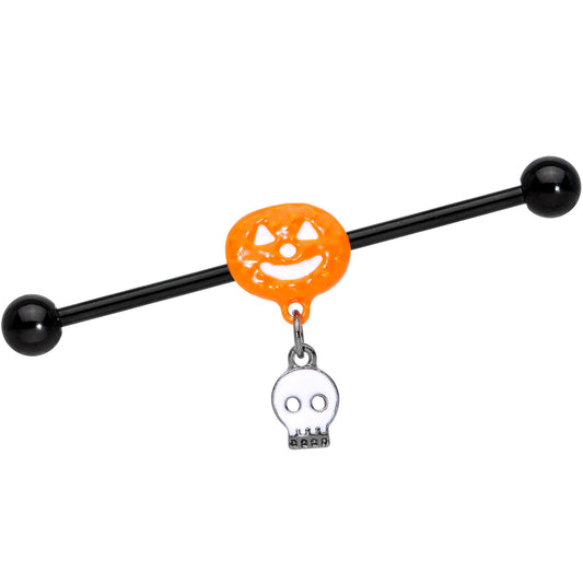 14G Orange Pumpkin Skull Halloween Dangle Industrial Barbell 38mm