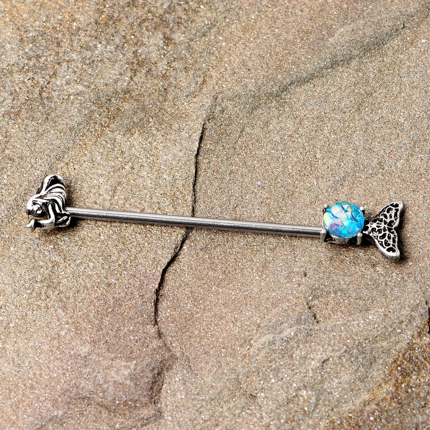 14G Blue Mermaid Scale Tail Industrial Barbell 38mm