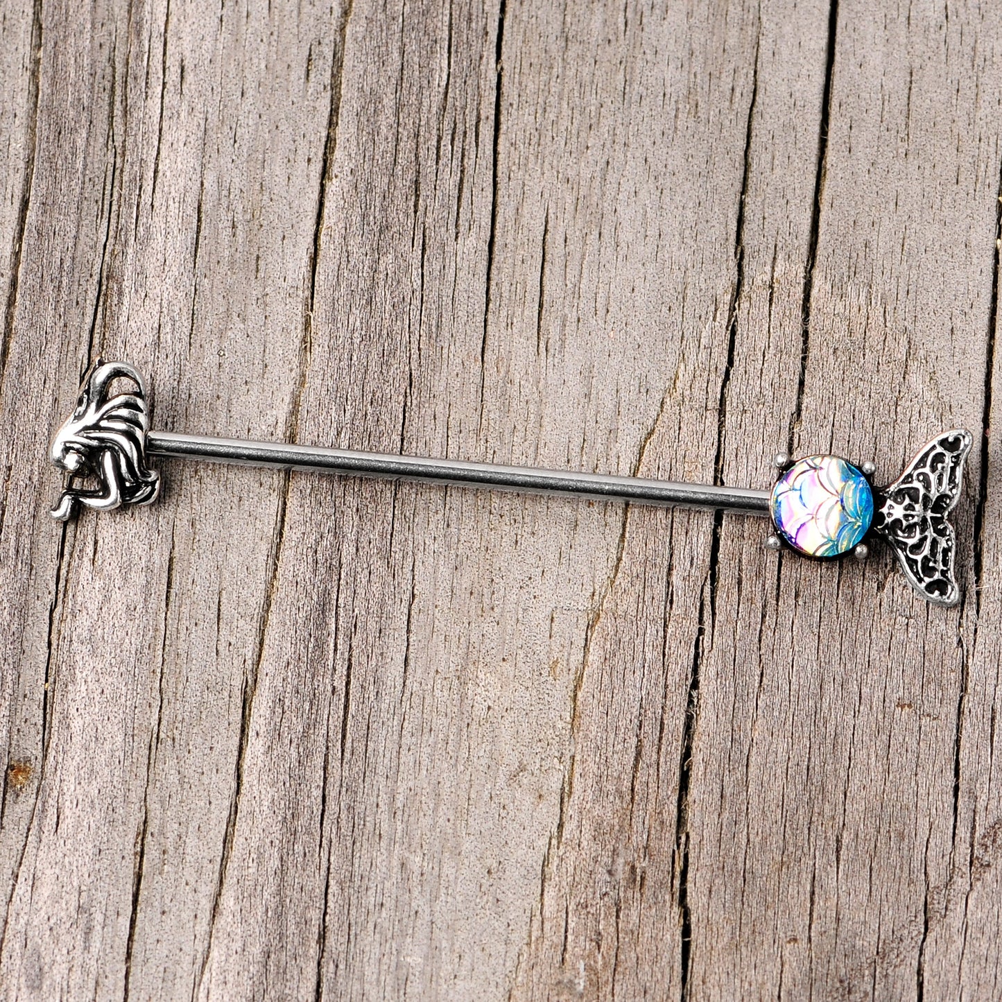 14G Blue Mermaid Scale Tail Industrial Barbell 38mm