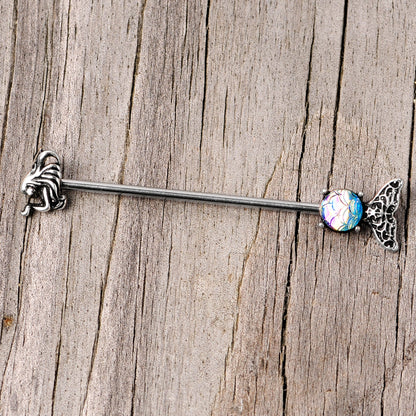 14G Blue Mermaid Scale Tail Industrial Barbell 38mm