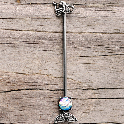 14G Blue Mermaid Scale Tail Industrial Barbell 38mm