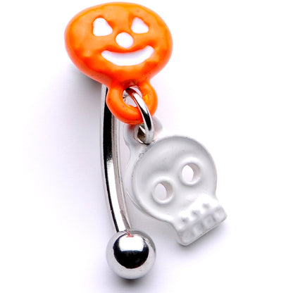 16G 3/8 Pumpkin Ghost Halloween Dangle Curved Eyebrow Ring