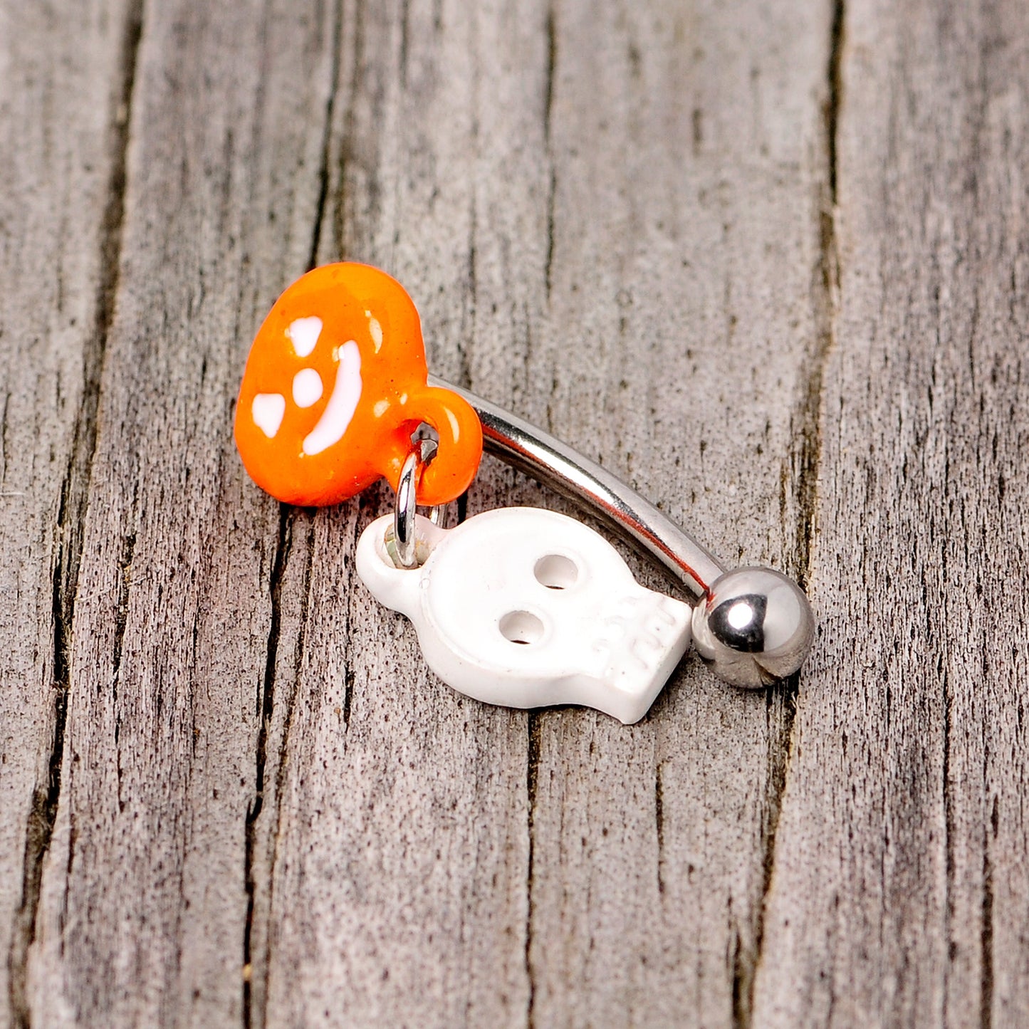 16G 3/8 Pumpkin Ghost Halloween Dangle Curved Eyebrow Ring