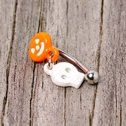 16G 3/8 Pumpkin Ghost Halloween Dangle Curved Eyebrow Ring