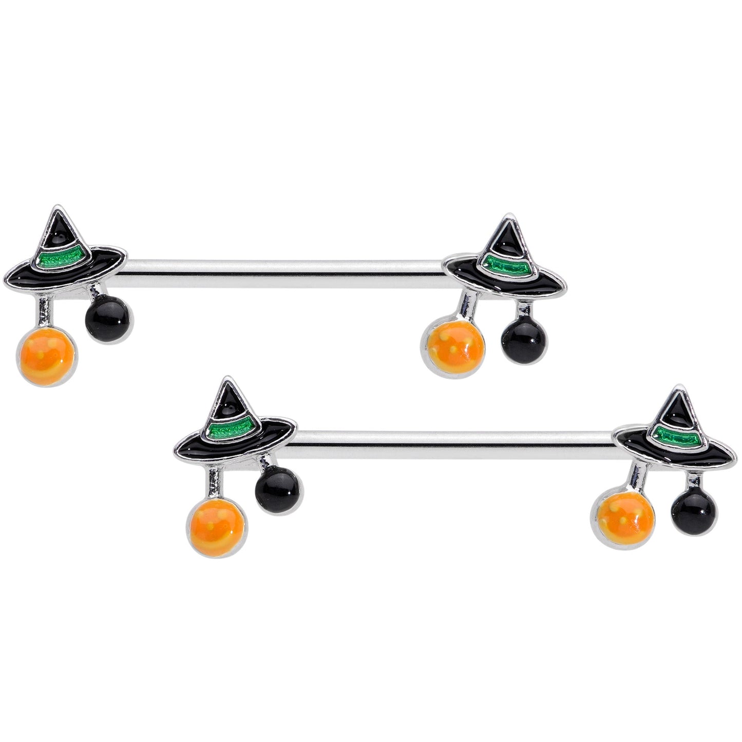 14G 5/8 Trick or Treat Witch Hat Halloween Nipple Ring Set