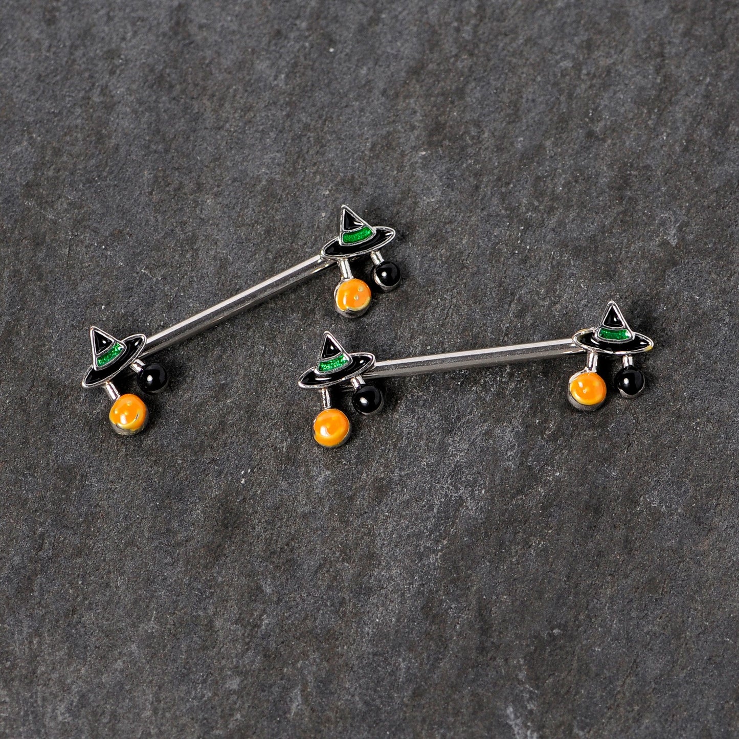 14G 5/8 Trick or Treat Witch Hat Halloween Nipple Ring Set