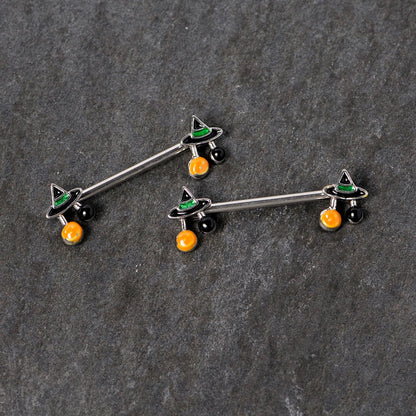 14G 5/8 Trick or Treat Witch Hat Halloween Nipple Ring Set