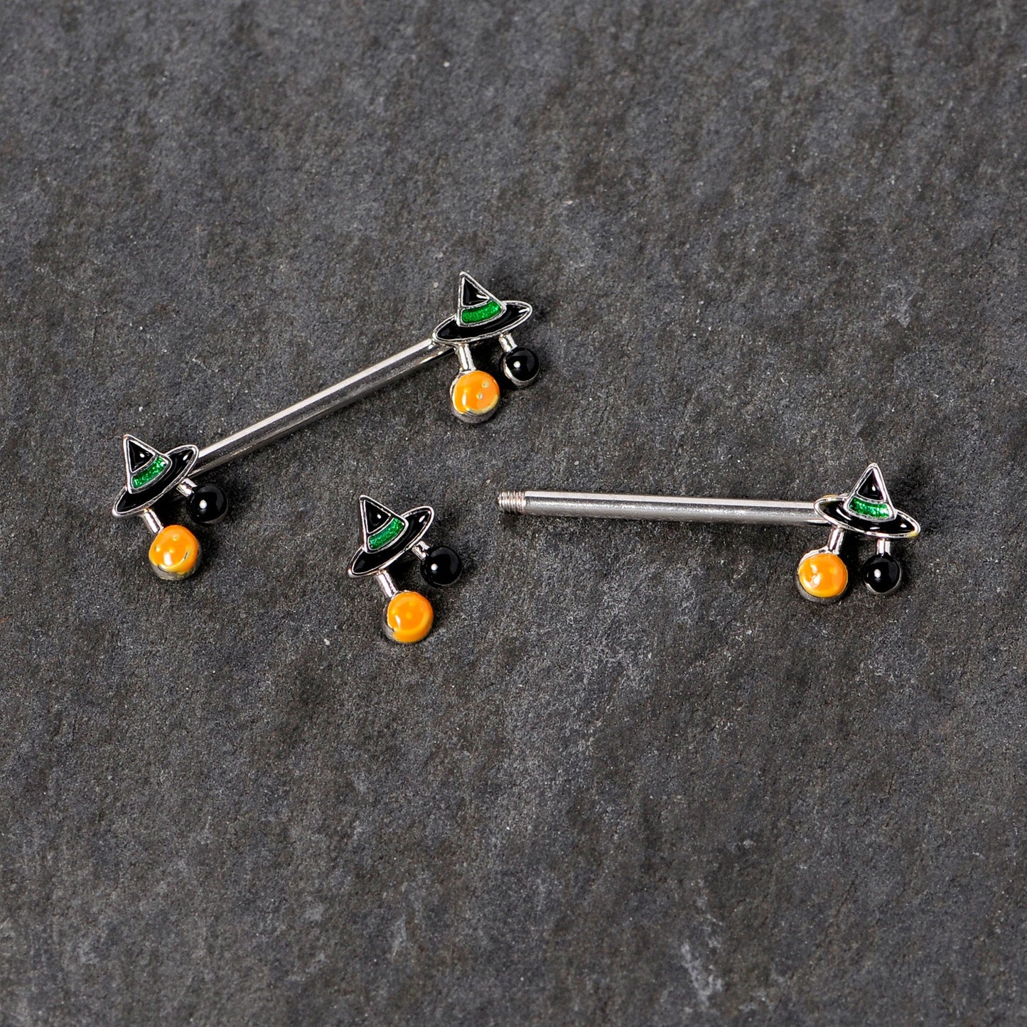 14G 5/8 Trick or Treat Witch Hat Halloween Nipple Ring Set