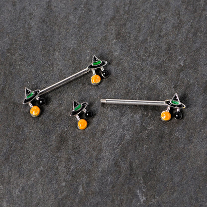 14G 5/8 Trick or Treat Witch Hat Halloween Nipple Ring Set
