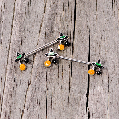 14G 5/8 Trick or Treat Witch Hat Halloween Nipple Ring Set