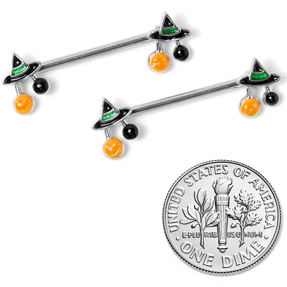 14G 5/8 Trick or Treat Witch Hat Halloween Nipple Ring Set