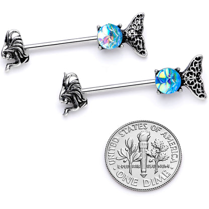 14G 5/8 Blue Mermaid Scale Tail Barbell Nipple Ring Set
