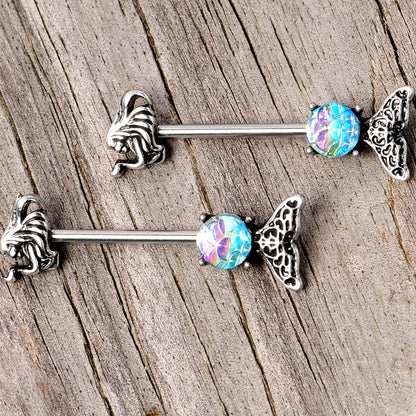 14G 5/8 Blue Mermaid Scale Tail Barbell Nipple Ring Set