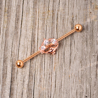 14G Clear CZ Gem Rose Gold Hue Genie Lamp Industrial Barbell 38mm