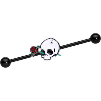 14G Black PVD Rose Skull Halloween Industrial Barbell 38mm