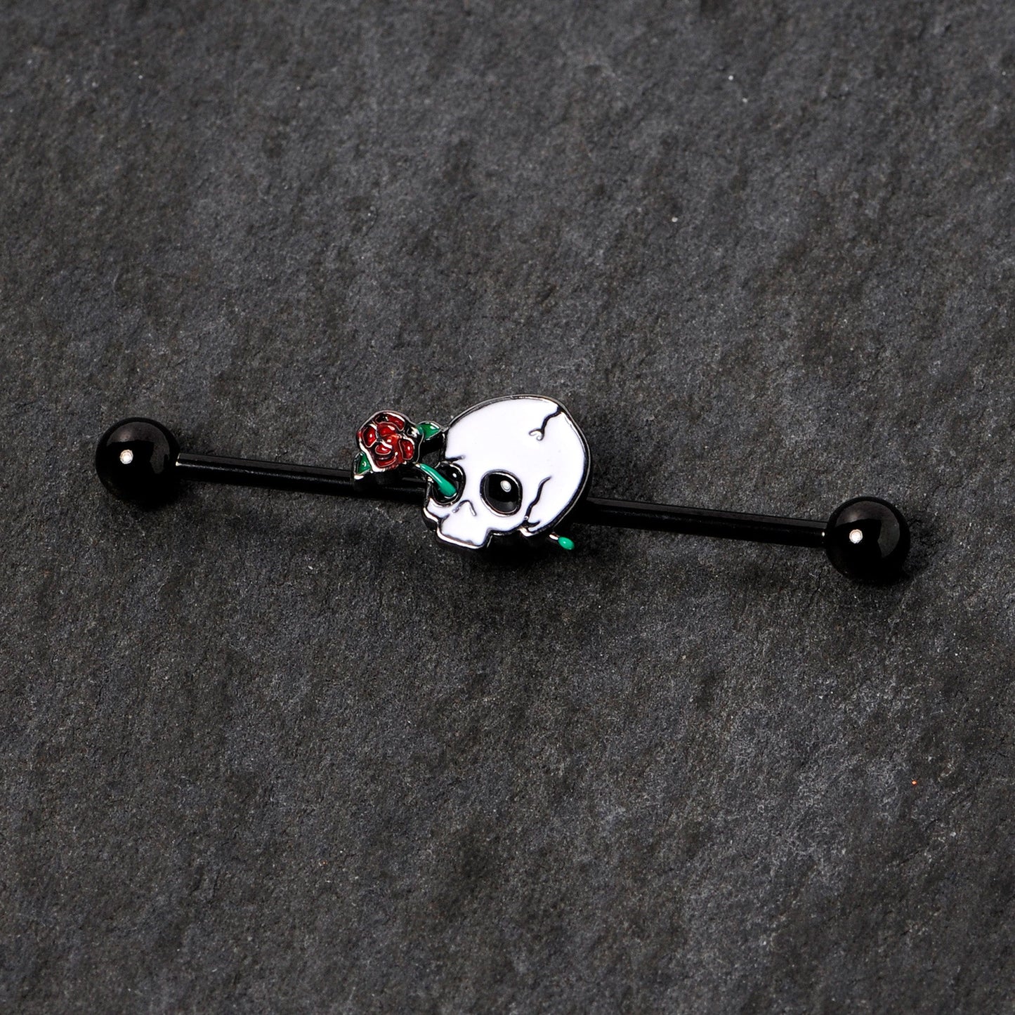 14G Black PVD Rose Skull Halloween Industrial Barbell 38mm