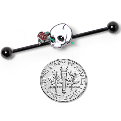 14G Black PVD Rose Skull Halloween Industrial Barbell 38mm